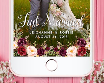 Burgundy Floral Wedding Snapchat Filter, Snapchat Geofilter Wedding, Elegant Snapchat Filter, Wedding, Custom Wedding Filter