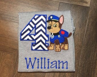 Paw Patrol Birthday Shirt, Paw Patrol Chase Birthday Shirt, 4th Birthday Shirt for Boys, Boy Dog Birthday Shirt, Police Dog Birthday Shirt,