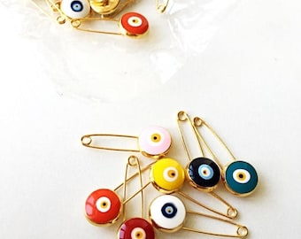 PROMO BIG SALE Lucky evil eye safety pin, protection for baby, gold plated evil eye pins, baby boy gift pin, baby shower gift, stroller, bir
