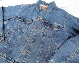 Vintage Levis Denim Jacket Trucker Jacket Coat Size Small~Levis Mens Womens Unisex Blue Denim Jacket Coat 100% Cotton Red Label USA