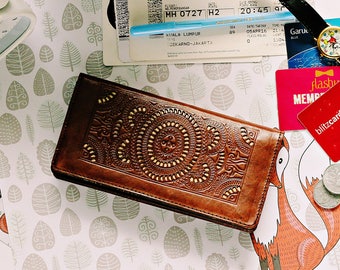 MARS Women Wallet Carved Wallet Women's Genuine Leather Wallet Card Brown Free Shipping GIFT Handmade Dark Brown Bi fold Wallet IBA0099