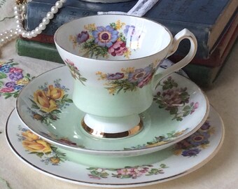 Crownford English Floral Fine Bone China Tea Cup,saucer,tea plate trio Antique Tea Cup Gift-Afternoon Tea-Mothers Day-Bridal Shower