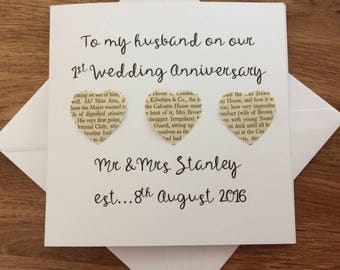 Personalised 1st Wedding Anniversary card - handmade first anniversary card - anniversary card for husband