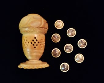 Antique Vegtable Ivory Container with Celluloid Buttons