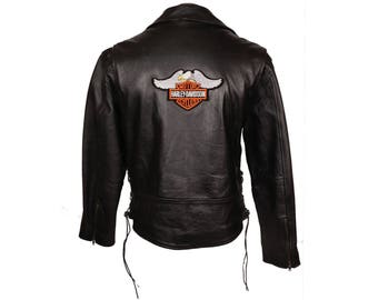 Vintage Leather Motorcycle Jacket Harley Davidson Patch Multiplex Canada M