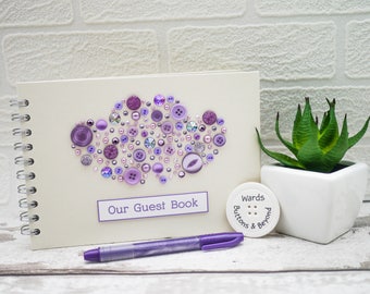 Personalised Ivory Wedding Guest Book, Button guest book, Wedding guest book, birthday guest book, memory book, hen do memory book