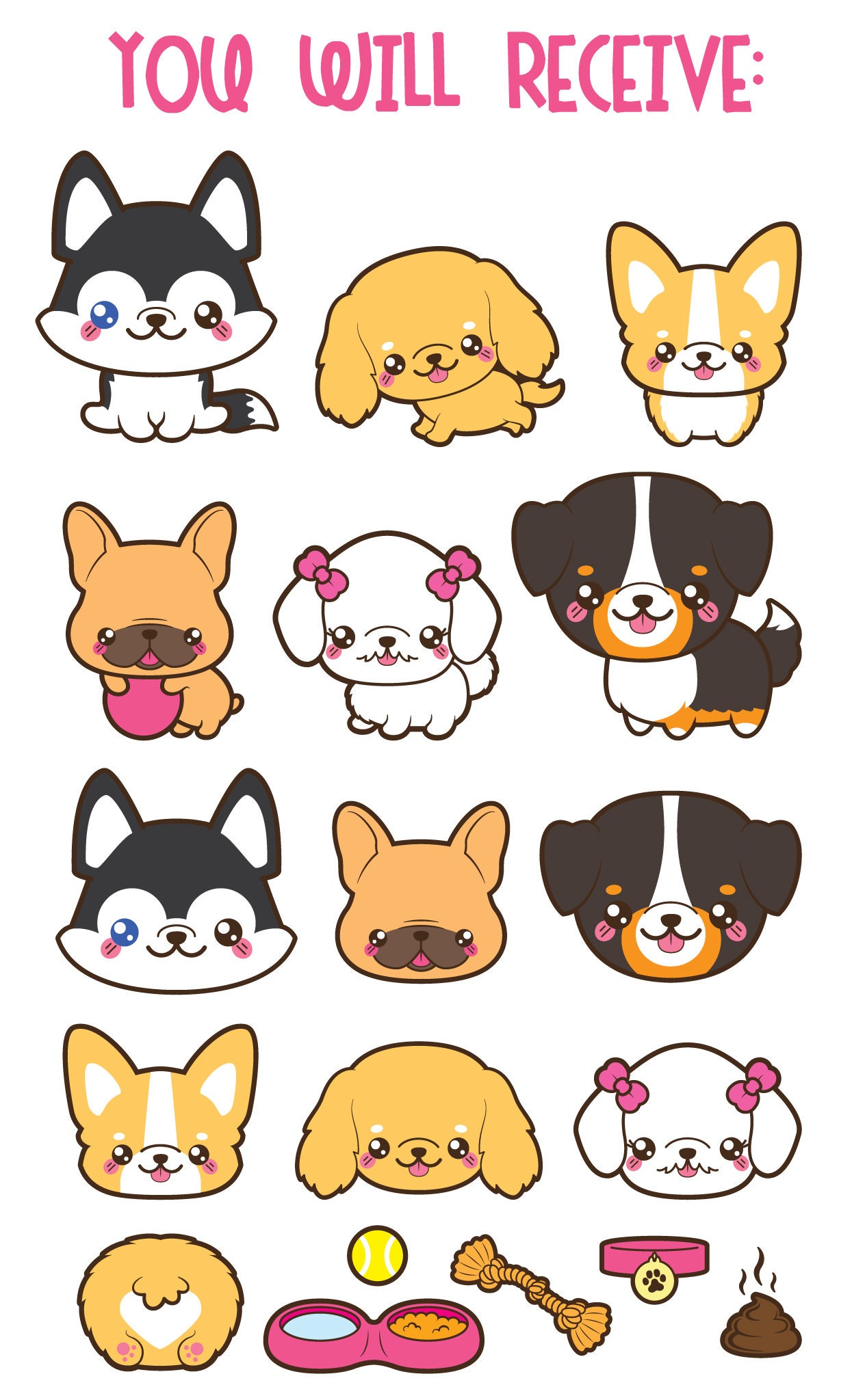 30% OFF, Kawaii dog clipart, cute dog clipart, dog breeds clipart, kawaii puppy clipart, corgi