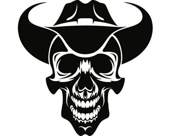Cowboy Skull #7 Skull Grin Hat Country Western Herder Rodeo Bull Riding Old West Wrangler Logo .SVG .EPS .PNG Vector Cricut Cut Cutting File
