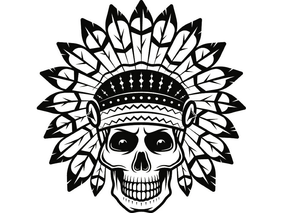 Indian Skull 9 Native American Warrior Headdress Feather