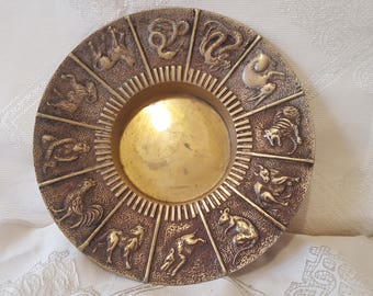 On Sale, Chinese Astrology, Chinese Horoscope, Chinese Zodiac, Metal Dish, Metal Ashtray, Chinese Zodiac Plate, Metal Plate, Zodiac Plate