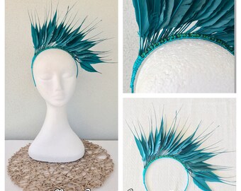 Ladies teal green feather headband fascinator
