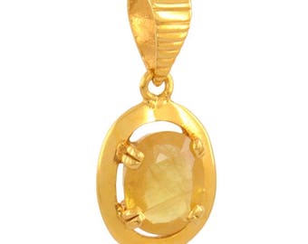 Natural Yellow Sapphire Pendant In Sterling Silver - 3 Carat Oval Gemstone (Pukhraj), Handmade & Customizable