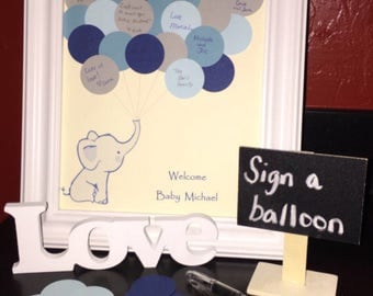 SALE - Baby Shower Guest Book Alternative, Guest Book Kit, Baby Elephant Guest Book, Baby Shower Guest Book, Nursery, Sign, Poster