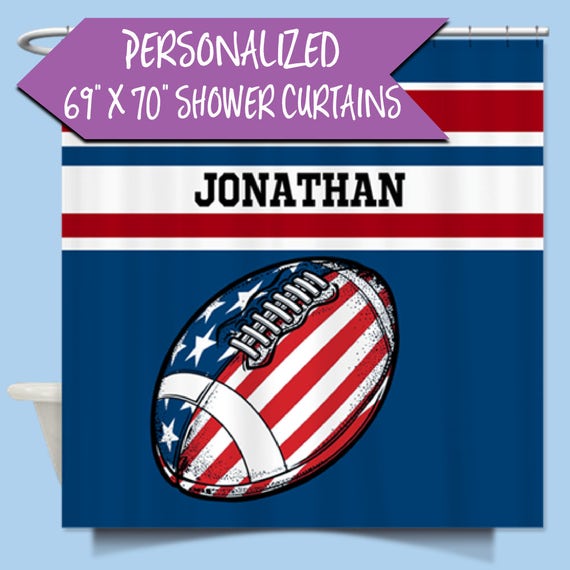 Custom American Football Shower Curtain | Personalized Name Shower Curtain | Personalized Gift for Him | Football Shower Curtain