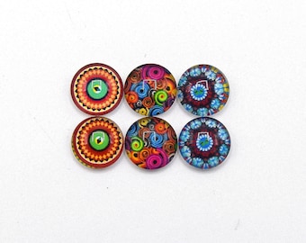 6 cabochons round glass mixte12mm series 1 "7"