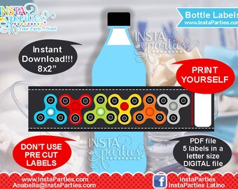 Fidget Spinners water bottle labels / fidgety hand spinner juice soda wraps wrappers sleeves Birthday Party DIGITAL FILE party supplies