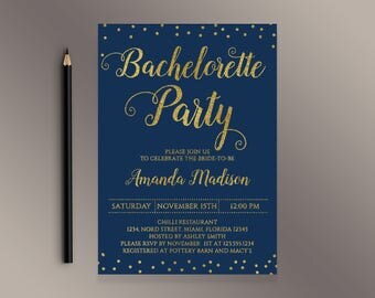 Bachelorette Party Invitation, Navy and gold Bachelorette invite, Digital Printable Invitations, Hens party invites, Bachelorette Weekend