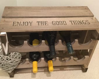 Vintage Style Wooden Reproduction Apple Crate Wine Rack Enjoy The Good Things
