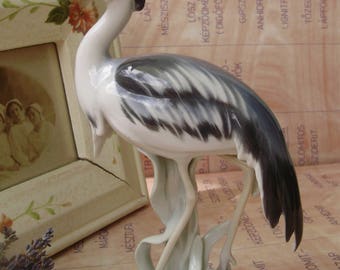 Tall ,Vintage, Metzler & Ortloff porcelain bird figurine,crane stamped,handpainted,фарфоровая статуэтка