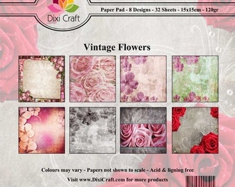 two pockets 15 x 15 cm DIXI CRAFT FLOWERS VINTAGE 32 papers