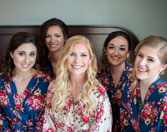 Set of 8 Bridesmaid Floral Robe, Bridesmaid Gift, Bridal Party Gift, Floral Kimono robe, Bridesmaid Cotton Robe, Cotton Floral Robe