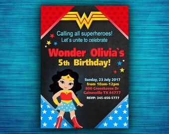 Wonder Woman Invitation - Wonder Woman Party Invitation - Wonder Woman Birthday - Superhero Birthday Party -Girl Birthday- Digital file