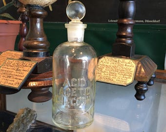 Acetic acid bottle antique glass stopper laboratory