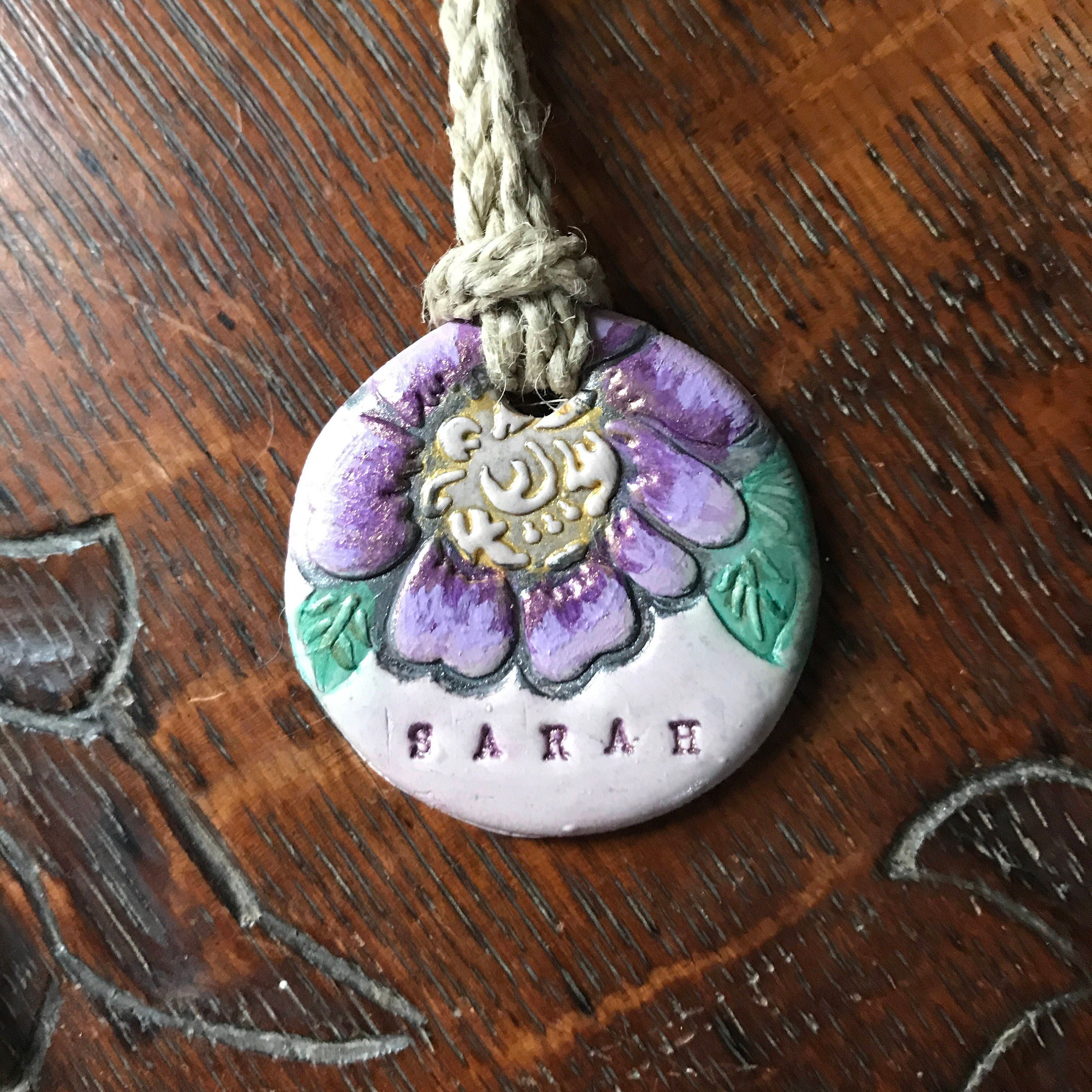 Name Necklace Personalized Polymer Clay Necklace Flower