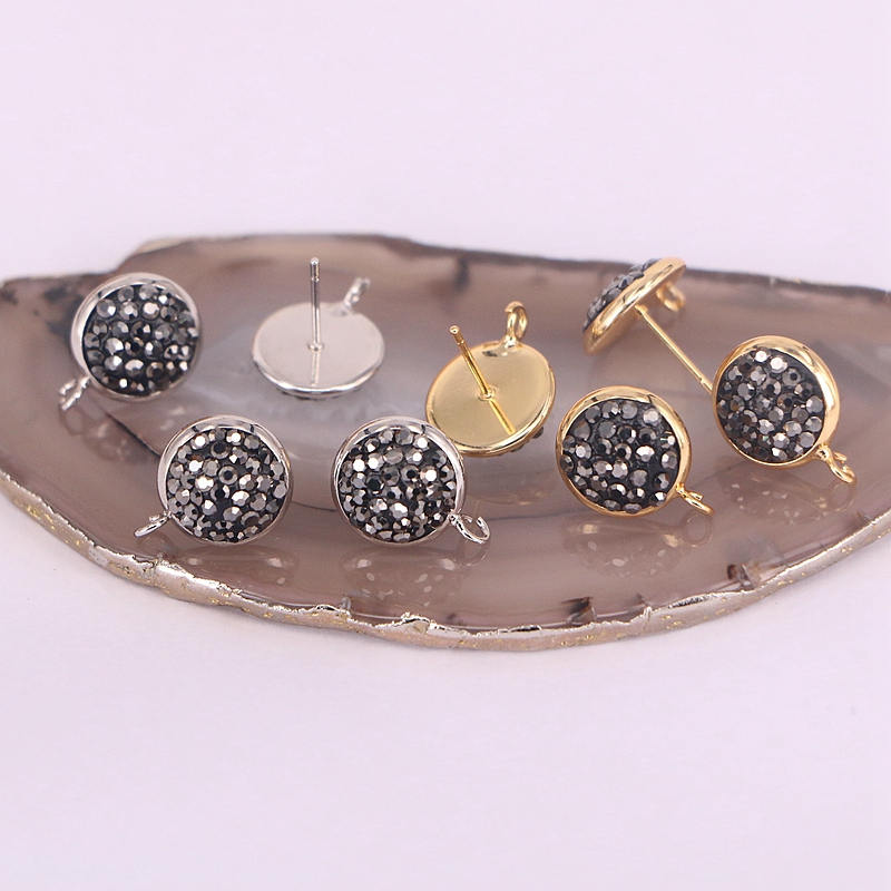 Black / Gold Color Crystal Pave Round Earrings 12mm