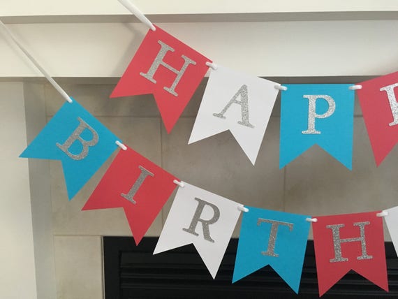 Red White and Blue Birthday Banner Happy Birthday Banner