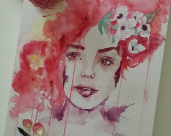 Pink watercolor woman