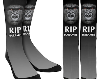 RIP Harambe Crew Socks - RIP Harambe Socks - Unique Socks - Novelty Socks - 100% Comfort - FREE Shipping