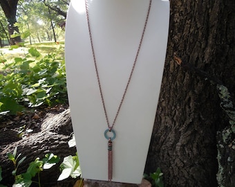 Antiqued Copper and Green Patina Necklace With Tassel