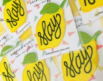 Lemon "Slay" Beyonce-inspired embroidered iron-on patch