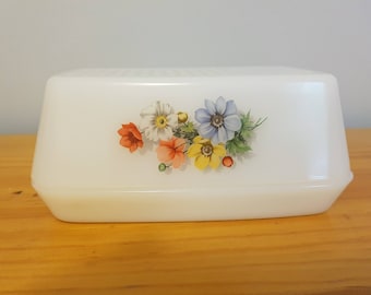 White Milk Glass Vintage Pyrex Arcopal Butter Dish with Lid