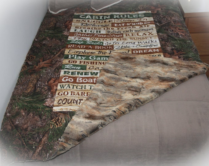 Rustic Decor | Woodland Blanket | Cabin Rules Throw | Minky Blanket | Boho Decor | Cotton Blanket | Rustic Blanket | Cabin Blanket