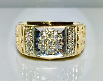 HUGE 10k solid gold men's Diamond ring Men Pinky Rings