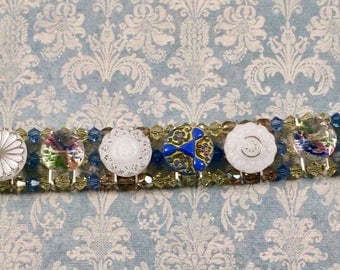 Sweet Glass Button Bracelet Sterling Silver Swarovski Crystals