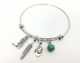 Cowgirl Expandable Charm Bracelet, Western Bracelet, Western Jewellery, Cowgirl Bracelet, Cowboy Boot Bracelet, Cowgirl Jewellery