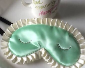 Sleep Mask in Green with Lashes, Eye Lashes Sleep Mask, Big Little Lies, Breakfast at Tiffany, Audrey Hepburn