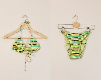 High Cut Bikini, 90s Two Piece, Vintage 90s Swimsuit, 90s Striped Swimsuit, 90s Neon Swimsuit, High Cut Swimsuit, 90s Bathing Suit, Medium