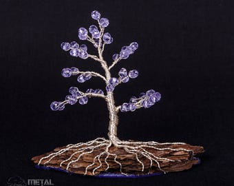 Small Lilac Bead Tree, Wire Tree Sculpture, Wire Tree, Wire Sculpture, Bonsai, Bonsai Tree