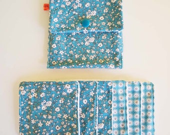 Wipes cleansing washable tencel micro-eponge cover + organic "blue and white flowers"