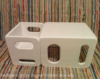 Montessori White Cube Chair Set - 1 large, 1 small