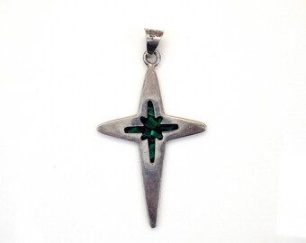 Sterling Silver Malachite Mosaic Navajo Cross Pendant