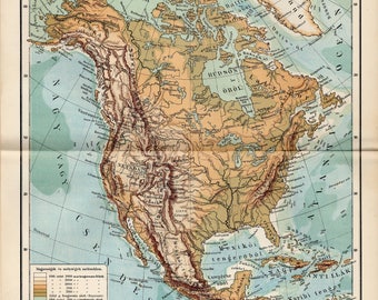 Antique relief map of North America from 1893