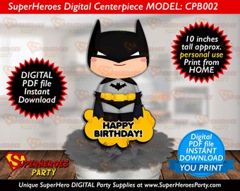 BATMAN party centerpiece superhero centerpieces superheroes Birthday Download DIGITAL PDF instant download toddler supplies black baby boy