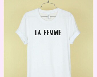LA FEMME Shirt Unisex Tee Womens Mens Short Sleeve Crew Neck Soft Combed Ringspun Cotton Shirt High Quality White Black Grey T Shirts
