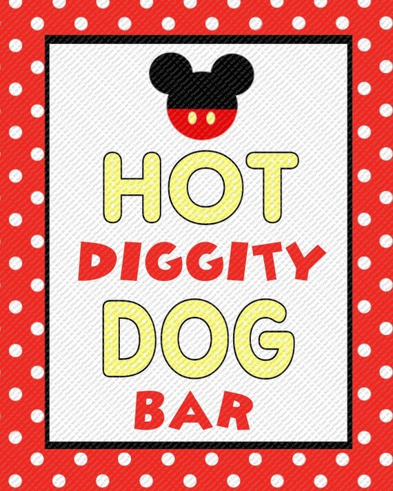 Hot Diggity Dog Bar Red Black Polka Dot Mickey Mouse Head Ears