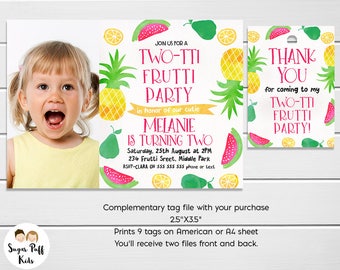 Two-tti fruity birthday invitation, Two-tii Fruitti Birthday Invitation, Fruit Party invitation, Tutti frutti birthday invitation, Printable